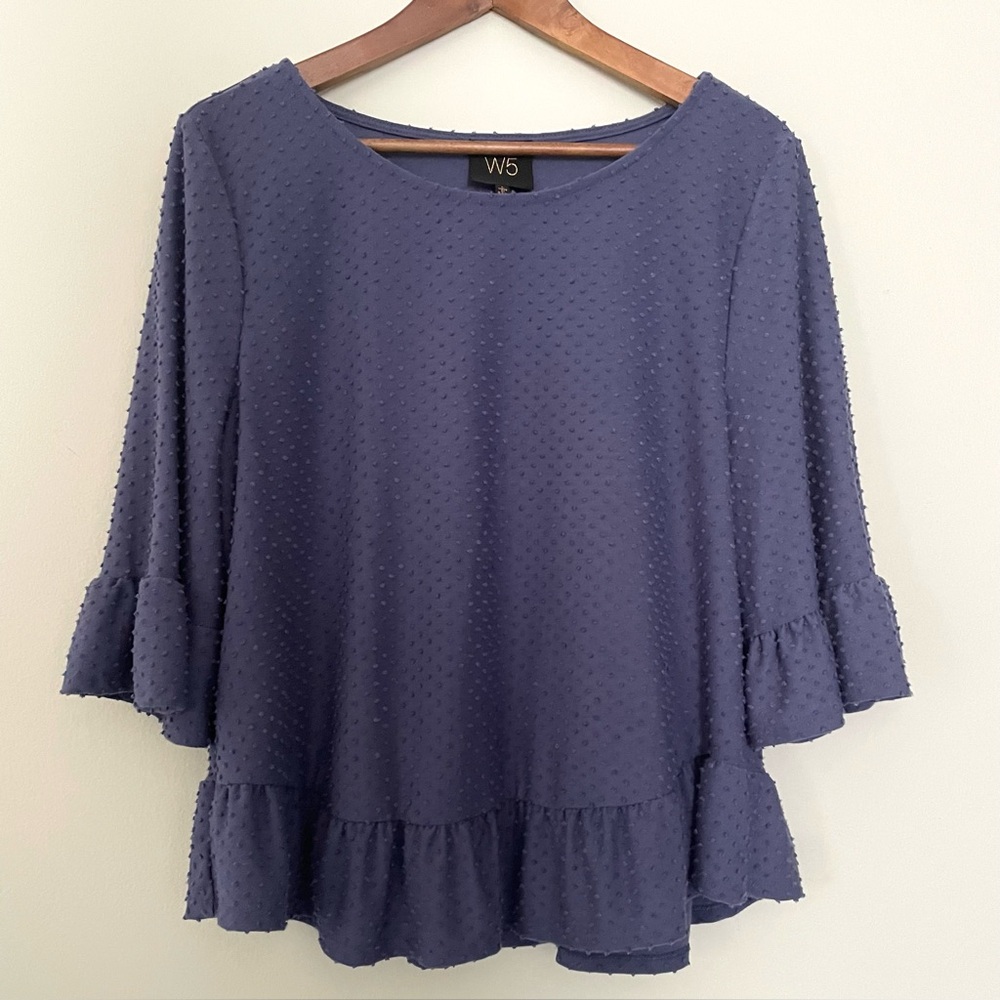 Textured Blouse Top Flutter Sleeves Relaxed Fit Dotted Women’s size Large